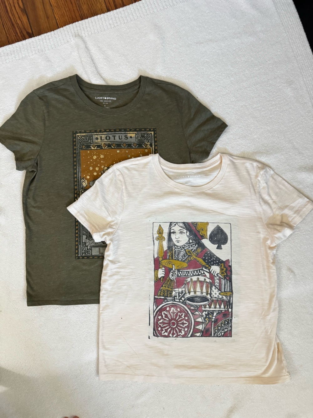 SET of Lucky Brand Graphic Playing Card & Floral Bandana Tee Duo - Cream & Olive